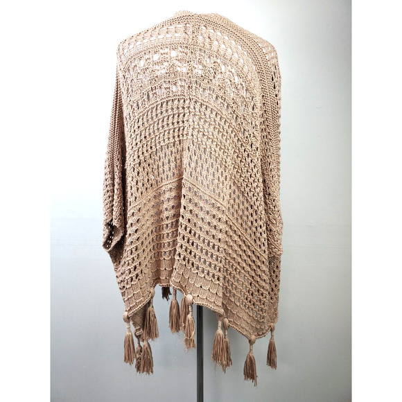 Soft Surroundings Womens Small GALICIA OPEN Knit CROCHET Brown TASSELS Sweater - Picture 5 of 11